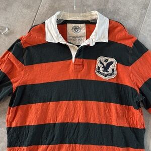 American Eagle Men's Charcoal/Orange Striped Rugby Shirt - XXL - Great Condition